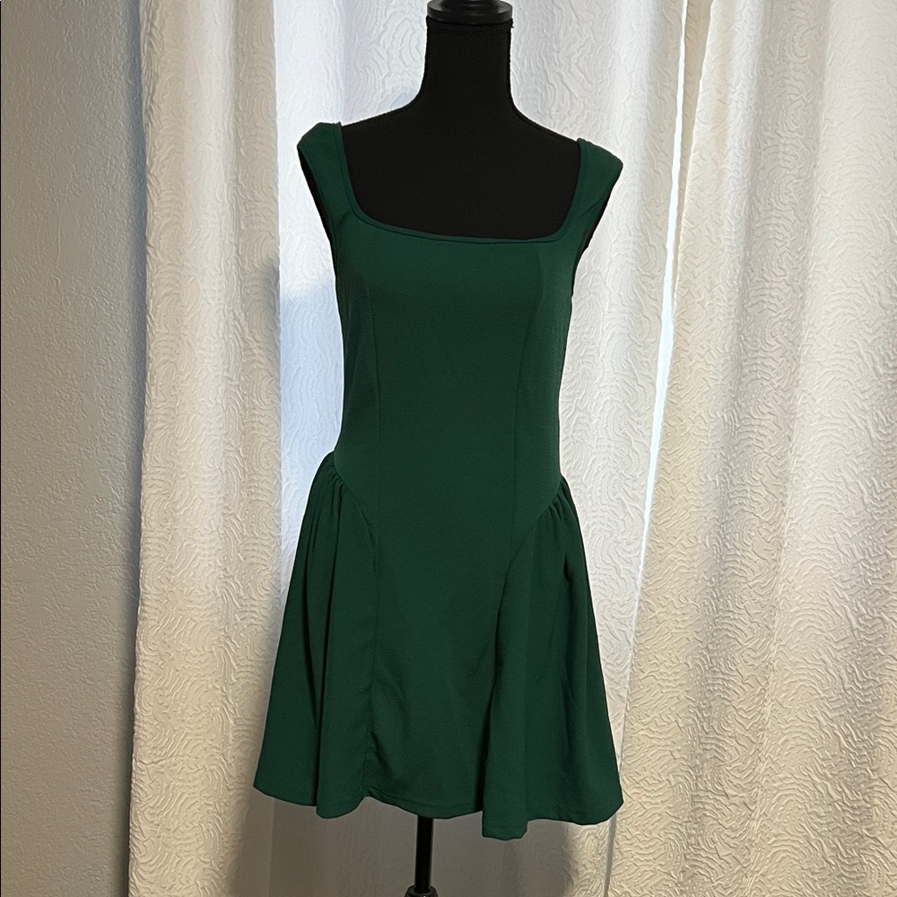 SHEIN Green Square Neck Midi Dress
